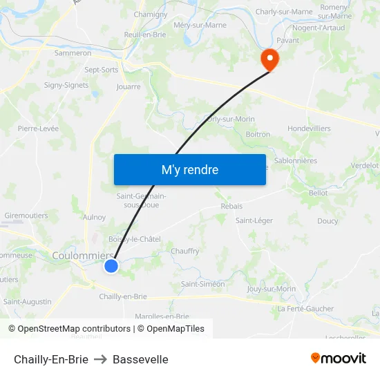 Chailly-En-Brie to Bassevelle map