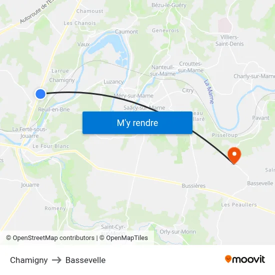 Chamigny to Bassevelle map