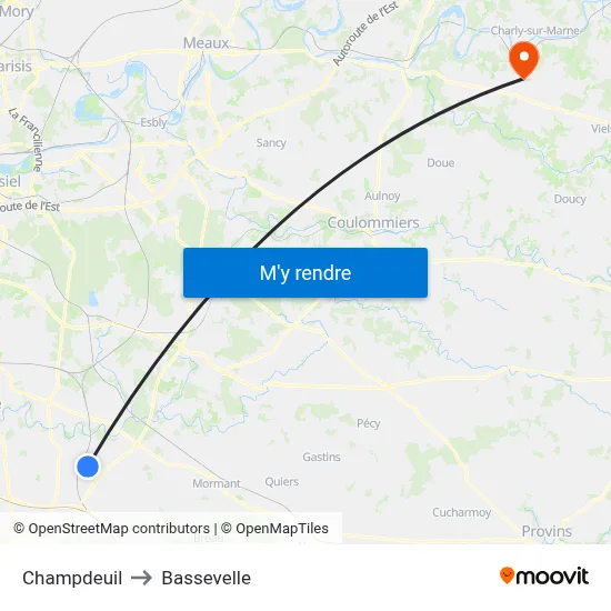 Champdeuil to Bassevelle map