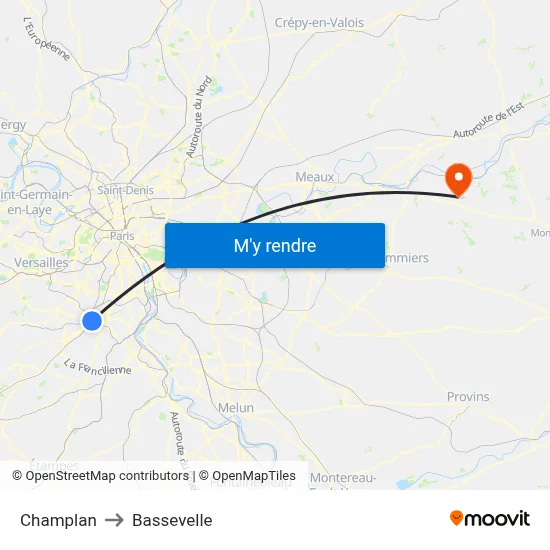 Champlan to Bassevelle map