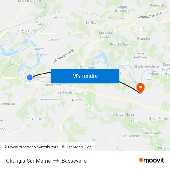 Changis-Sur-Marne to Bassevelle map