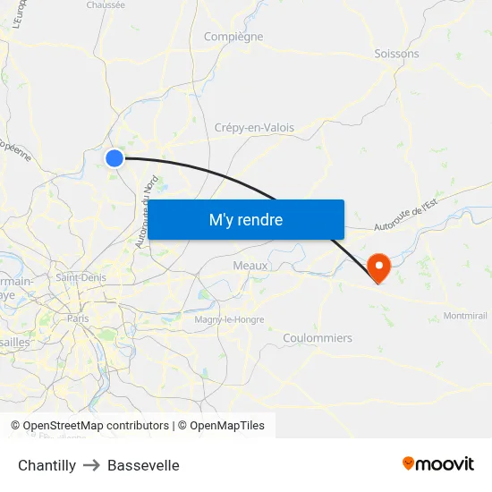 Chantilly to Bassevelle map