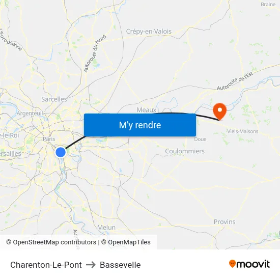 Charenton-Le-Pont to Bassevelle map