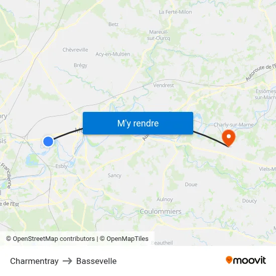 Charmentray to Bassevelle map