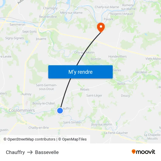 Chauffry to Bassevelle map