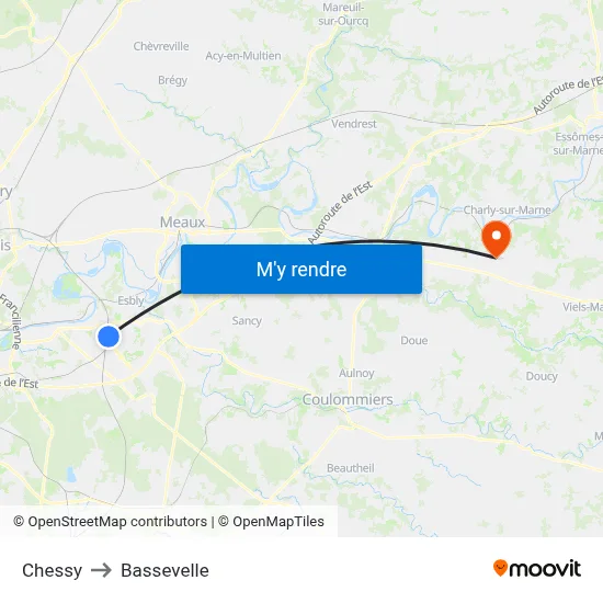 Chessy to Bassevelle map