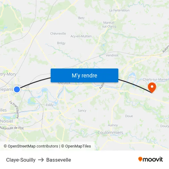 Claye-Souilly to Bassevelle map