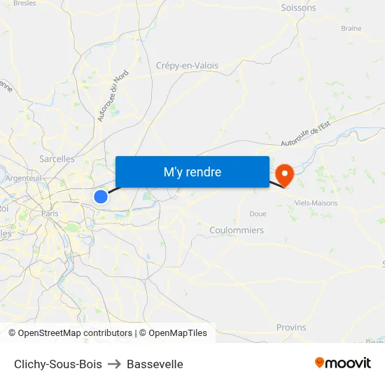 Clichy-Sous-Bois to Bassevelle map