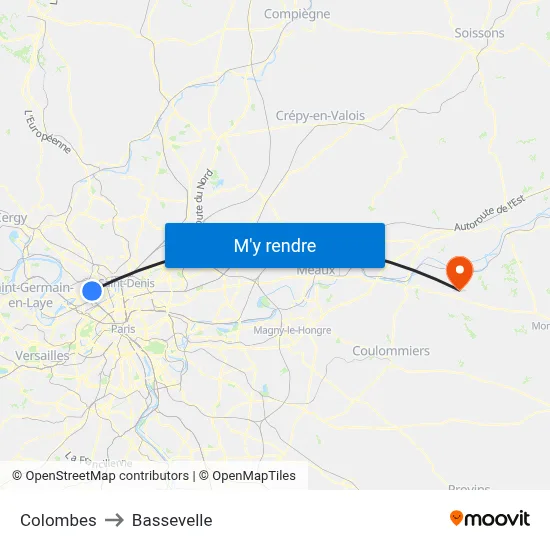 Colombes to Bassevelle map