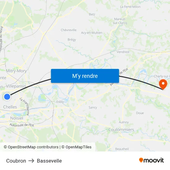 Coubron to Bassevelle map