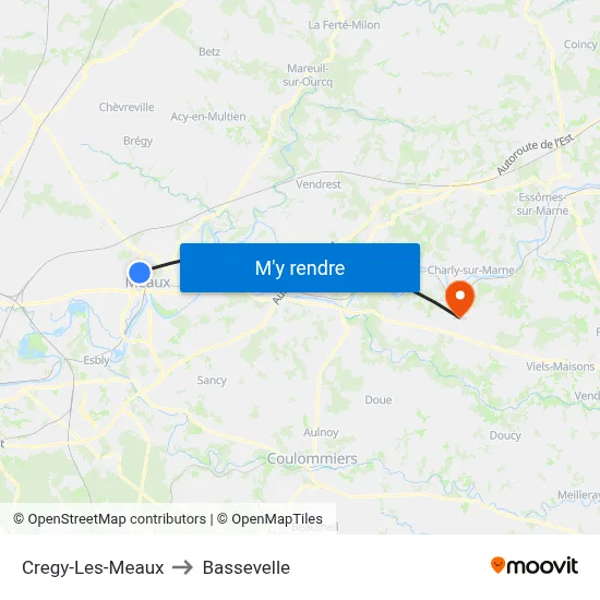Cregy-Les-Meaux to Bassevelle map