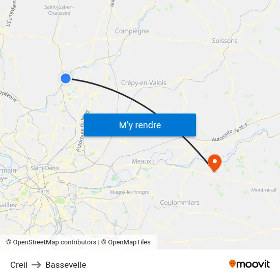 Creil to Bassevelle map