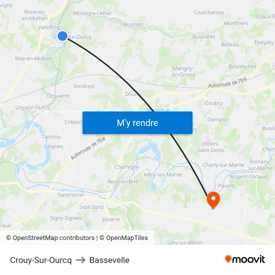 Crouy-Sur-Ourcq to Bassevelle map