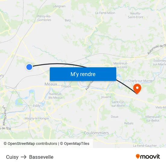 Cuisy to Bassevelle map