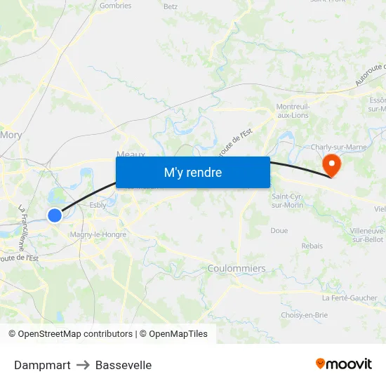Dampmart to Bassevelle map