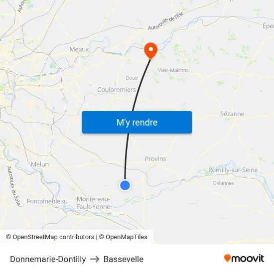 Donnemarie-Dontilly to Bassevelle map