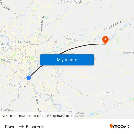 Draveil to Bassevelle map