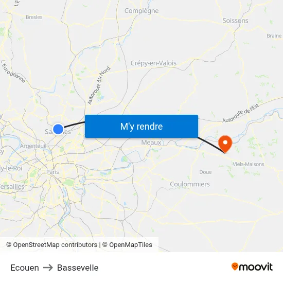 Ecouen to Bassevelle map