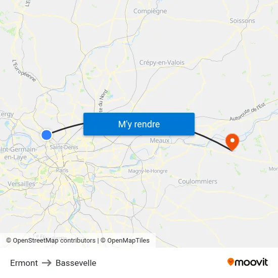 Ermont to Bassevelle map