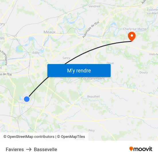 Favieres to Bassevelle map