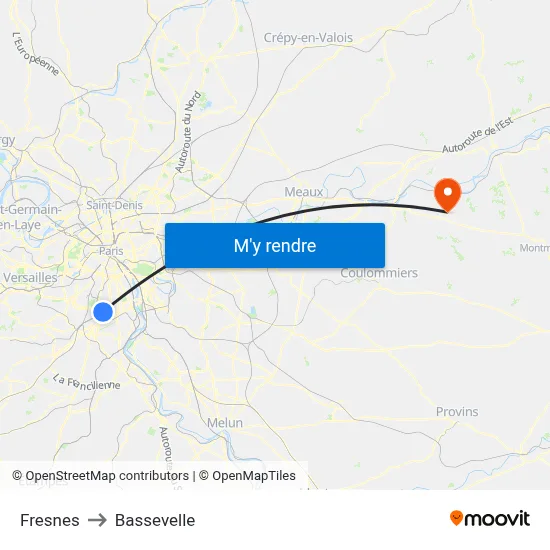 Fresnes to Bassevelle map