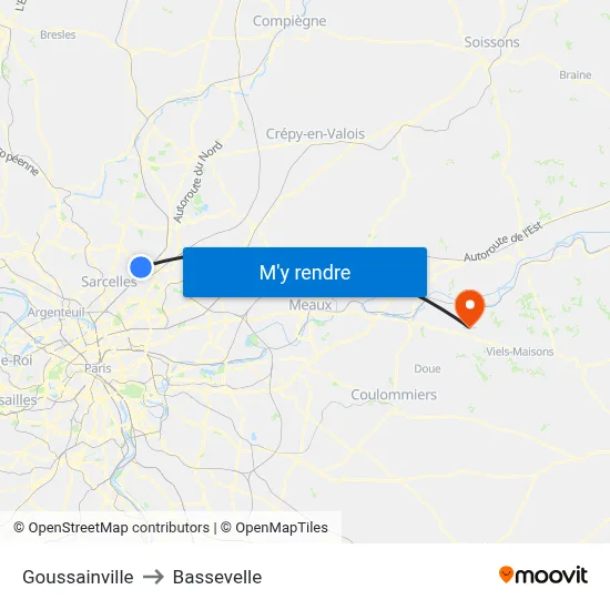 Goussainville to Bassevelle map