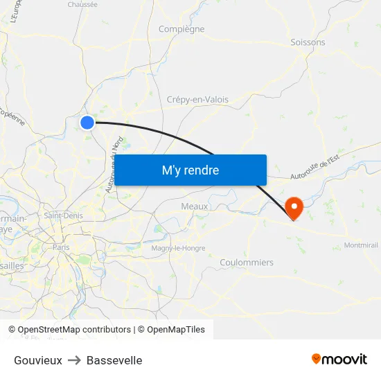 Gouvieux to Bassevelle map