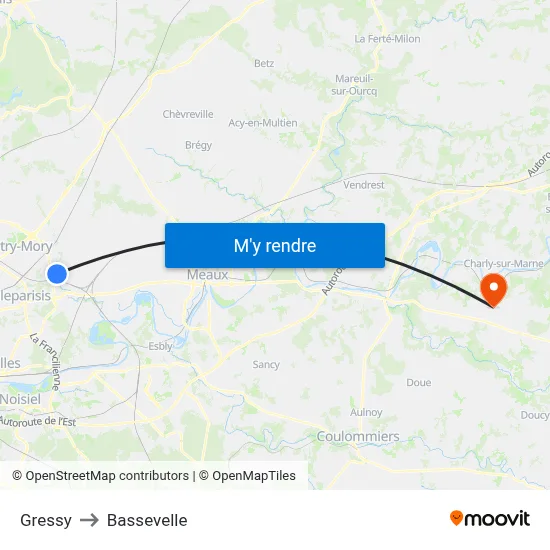 Gressy to Bassevelle map