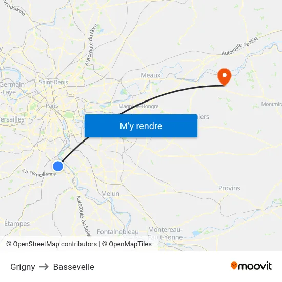 Grigny to Bassevelle map