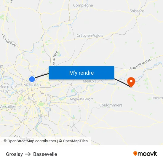 Groslay to Bassevelle map