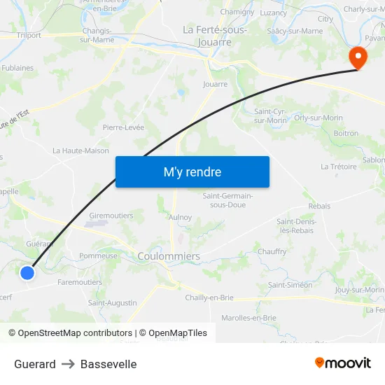 Guerard to Bassevelle map