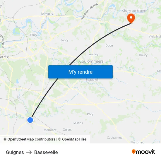 Guignes to Bassevelle map