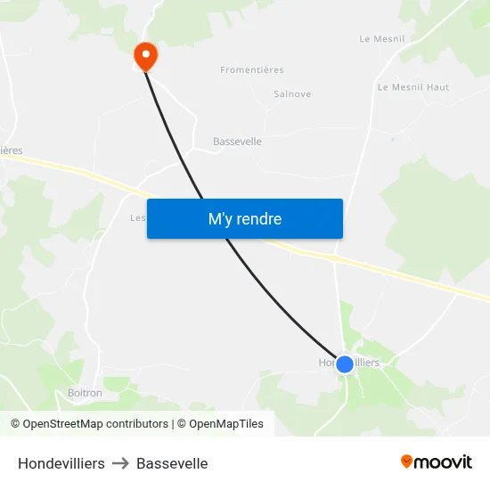 Hondevilliers to Bassevelle map
