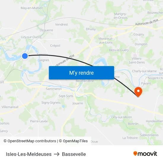 Isles-Les-Meldeuses to Bassevelle map
