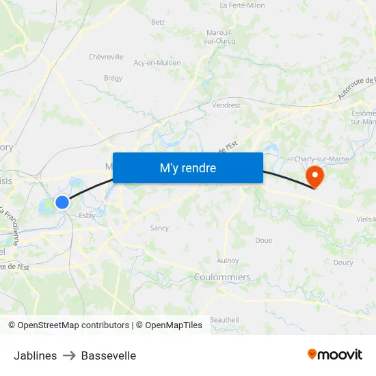 Jablines to Bassevelle map