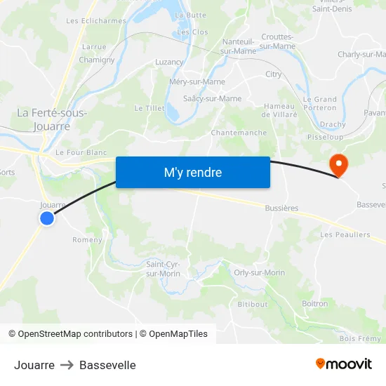Jouarre to Bassevelle map