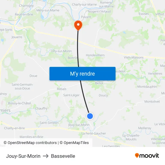 Jouy-Sur-Morin to Bassevelle map