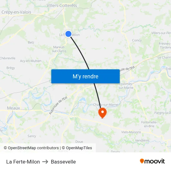 La Ferte-Milon to Bassevelle map