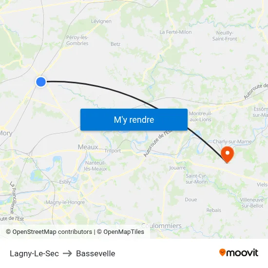 Lagny-Le-Sec to Bassevelle map