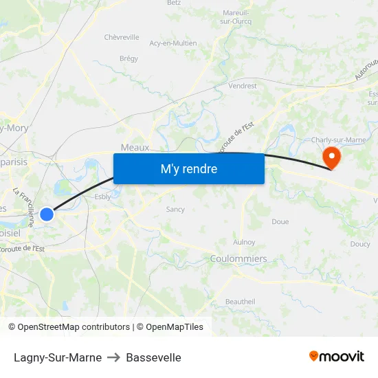 Lagny-Sur-Marne to Bassevelle map