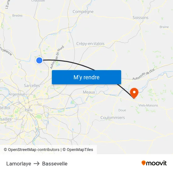 Lamorlaye to Bassevelle map
