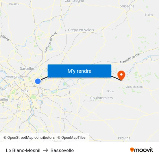 Le Blanc-Mesnil to Bassevelle map