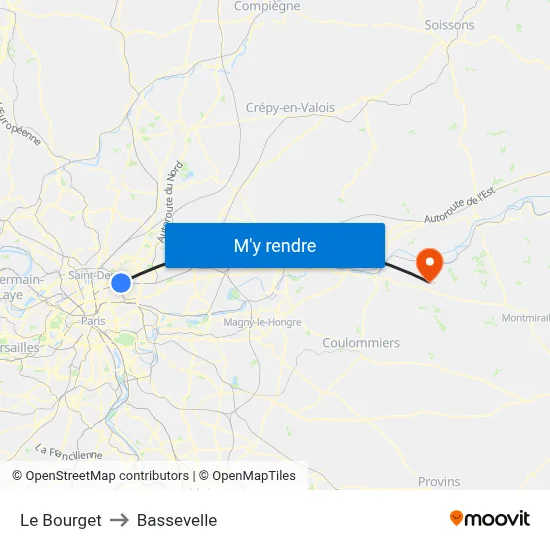 Le Bourget to Bassevelle map