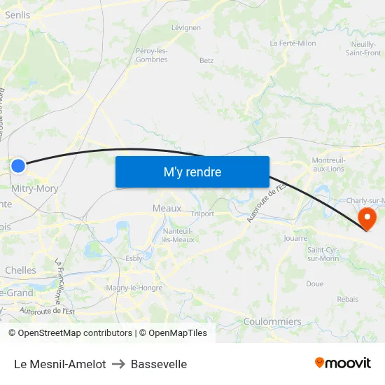 Le Mesnil-Amelot to Bassevelle map