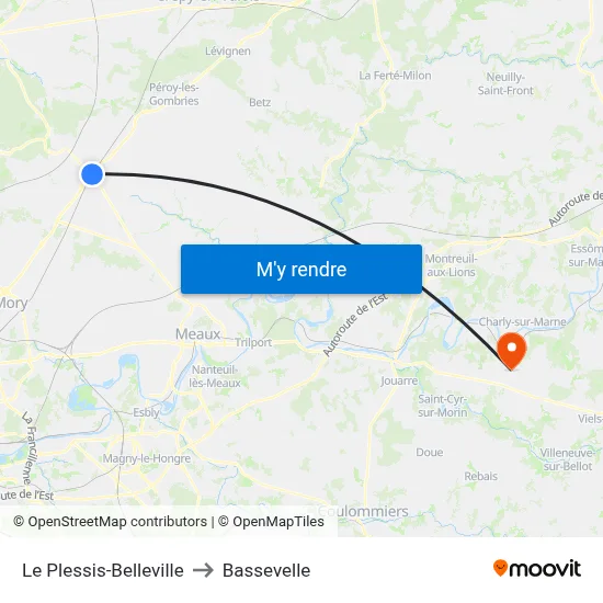 Le Plessis-Belleville to Bassevelle map