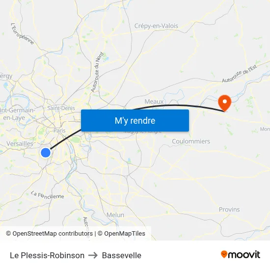 Le Plessis-Robinson to Bassevelle map