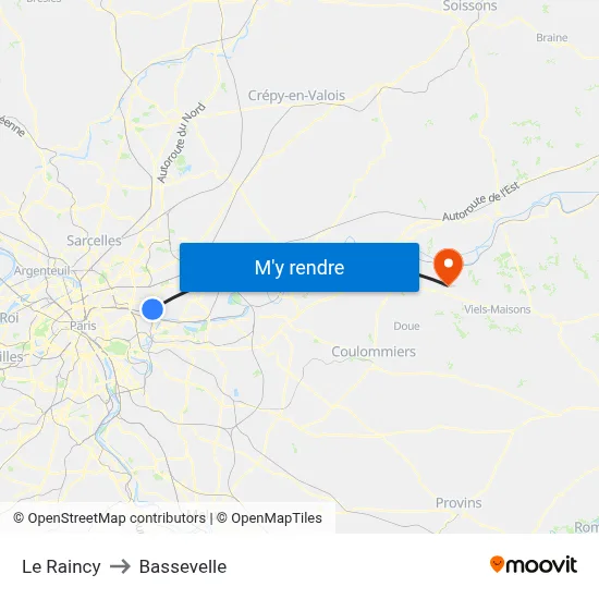Le Raincy to Bassevelle map
