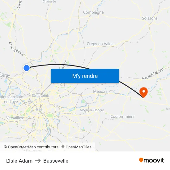 L'Isle-Adam to Bassevelle map