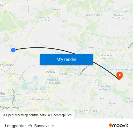 Longperrier to Bassevelle map