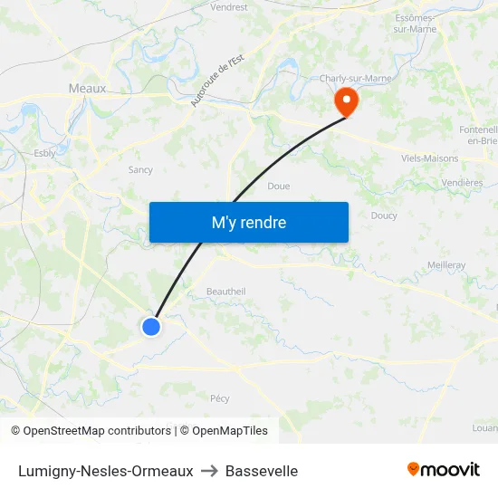 Lumigny-Nesles-Ormeaux to Bassevelle map